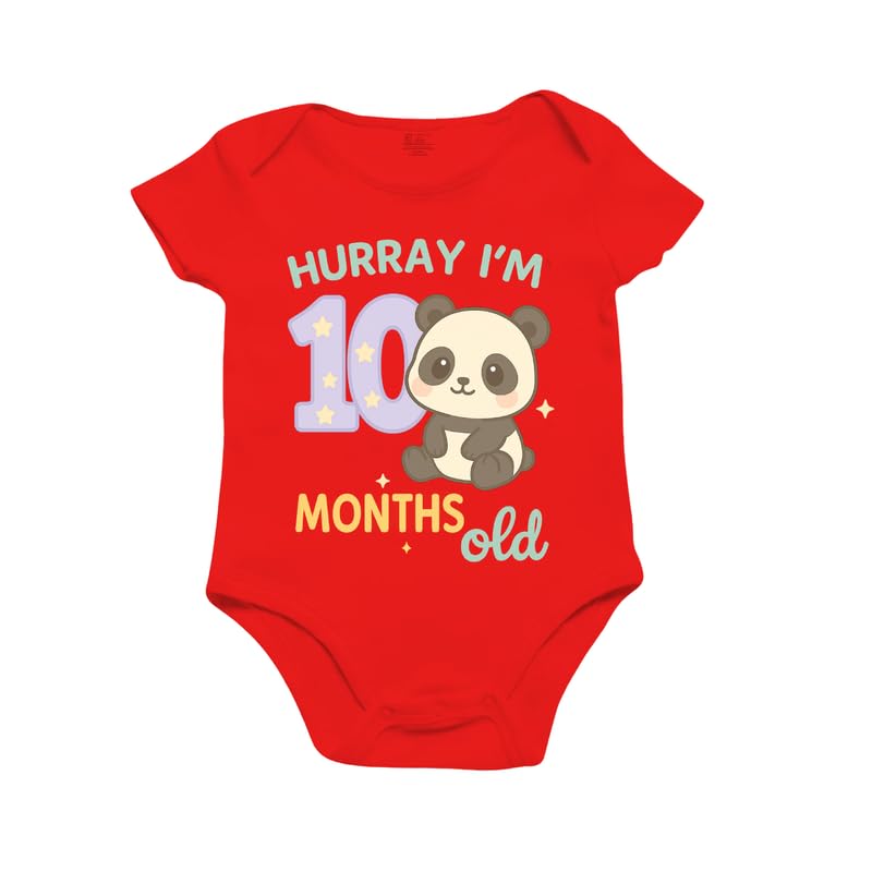 Image of Monthly Birthday Romper for Newborn Baby | Unisex Half Sleeve Bodysuit with Envelope Neck | Soft Cotton Outfit with 1 to 12 Month Print | Comfortable Infant Wear for Boys & Girls