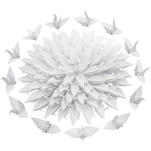 Kingsnow 100 PCS White Origami Paper Crane Folded Hand-Made DIY Crane for Wedding Party Baby Shower Background Decoration, Symbol of Love, Happiness, Good luck Cover