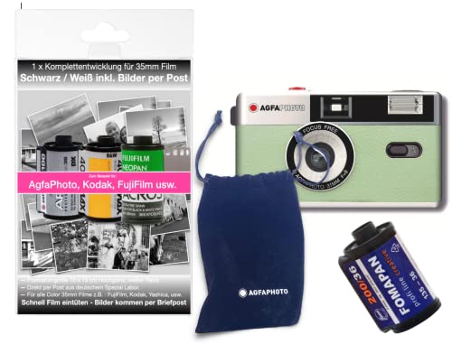 Appareil photo analogique 35mm AgfaPhoto avec pellicule noir et blanc et batterie