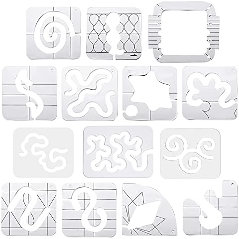 Smilerain 14 Pieces Quilting Rulers, Sewing DIY Ruler Free Motion Quilt Templates Set for Domestic Machines Sewing Ruler Simple Design Cover