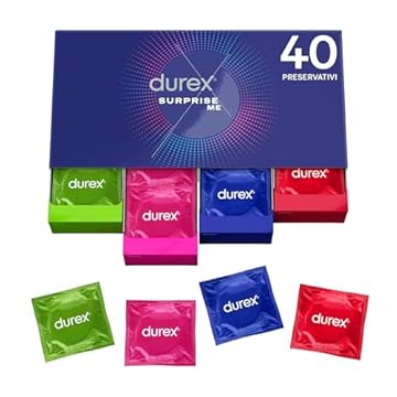 Durex Surprise Me Kit di Preservativi Assortiti, Sottili con Rilievi e Nervature, 40 Profilattici