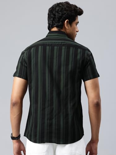 Image of Majestic Man Men Slim Fit Cotton Striped Half Sleeve Casual Shirt