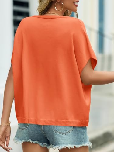 Image of Saodimallsu Womens Summer Oversized Cardigans Batwing Short Sleeve Lightweight Button V Neck Casual Knit Sweater Tops