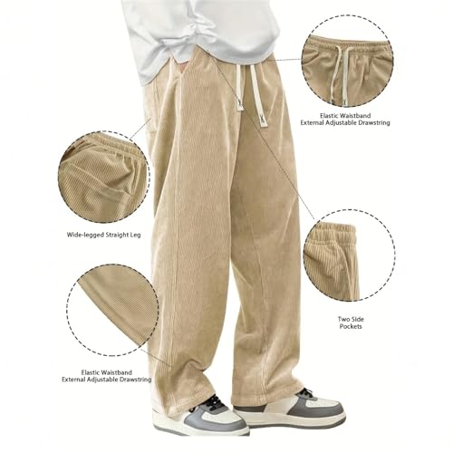 Mens Corduroy Casual Pants Fashion Loose Fit Wide Leg Pants Straight Sweatpants Elastic Drawstring Strip Corduroy Fabric4