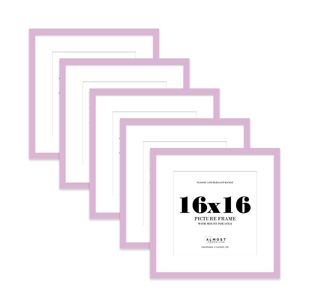 16x16 Lilac Picture Frame with Mount for 14x14 Photos, Prints - Modern Square Wall Frame, Set of 5