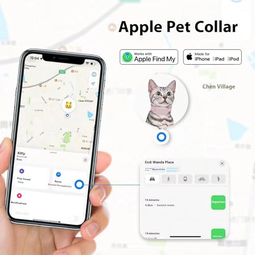 Generisch Bluetooth Haustier Locator für Hunde & Katzen – GPS Ortung mit verstellbarem Halsband, wasserdicht, Multi-Personen-Betreuung, Lange Batterielaufzeit, Kompatibel mit iOS und Android (Blau)