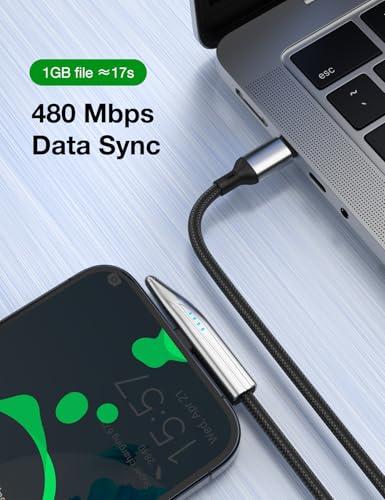 240W USB C Cable, Right Angle USB C to USB C Fast Charging Cable with Unique Aircraft Shape, Round Nylon Braided Type C Cable, C to C Charging Cords for iPhone 16 15 Series/Samsung/Laptop, 4FT