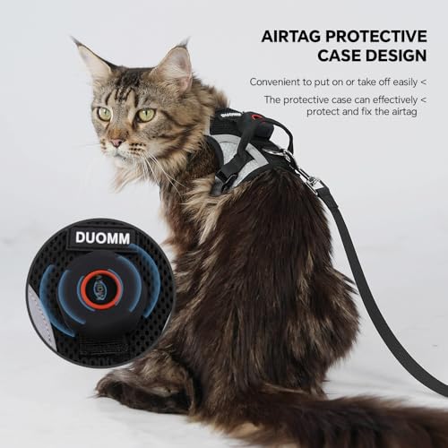 Cat Harness Leash Set with AirTag Holder, Upgraded Escape Proof Vest with Lead for Large Cat Small Dog Puppy Outdoor Walking, Soft Breathable Mesh Jacket with Reflective Strip (Black, L) - Image 5