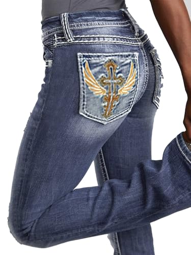 BlueMoment Bootcut Jeans for Curvy Women Western Cowgirls Stretchy Butts Lifting Jeans Retro Mid Low Rise Ladies Denim Jean3