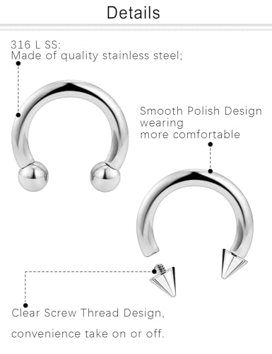 Dyknasz 2G 4G 6G 8G 10G 12G 14G 16G Circular Horseshoe Barbell Septum Rings Surgical Steel Heavy Gauges Earrings Stretching Kit Pierced Body Jewelry for Women Men 12mm 16mm3