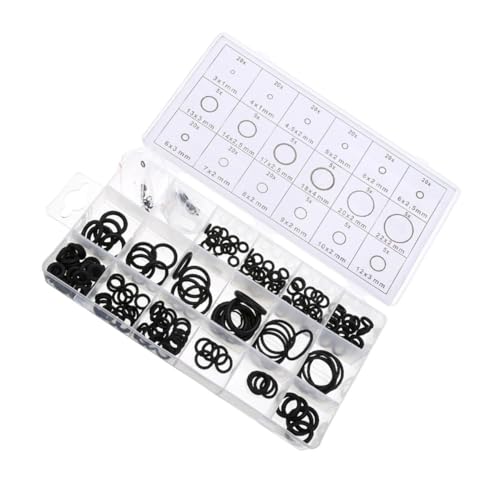 FRCOLOR 225 piezas Kit Surtido de Juntas de Caucho para Sellado Arandelas Flexibles Resistentes para Grifería y Automoción Caja Transparente con Guía de Fácil Instalación y Uso Múltiple