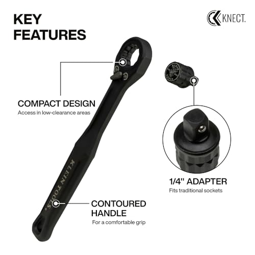 Image of KLEIN TOOLS 65301ADP KNECT (S) Pass Through Ratchet and 1 /4-Inch Socket Adapter Set, Compact and Comfortable Hand Tool, Backwards Compatible with 1 /4-Inch Square Drive Sockets