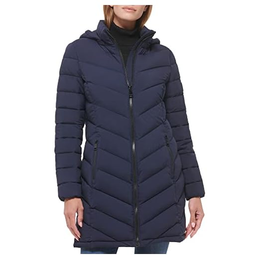 Calvin Klein Women's Chevron Quilting Casual Lightweight Jacket, Dark Navy, Medium