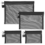Dimeho 4 Pcs Nylon Mesh Cosmetic Zipper Bags - 3 Sizes Makeup Bag Organizer Mesh Pouch with Zip for Women Traveling, Office Appliances (Black)