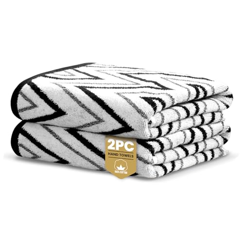 Rapport Home Helix Hand Towels 2 Pack | Mono Black | 50x85cm | Luxurious 500GSM 100% Cotton | Oeko-Tex Certified Absorbent & Soft