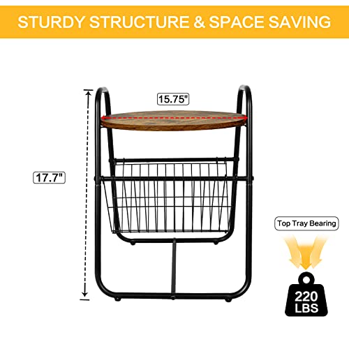 Ecomex Outdoor Side Tables Set Of 2, 2 Tier Round Metal Patio Side Table Small Outdoor Side Table With Metal Frame, Industrial Outdoor Table For Bedroom Balcony Patio,Retro Brown 2Pcs #TOP2