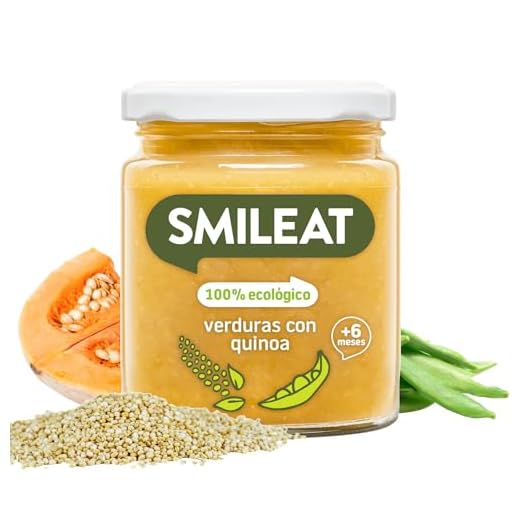 Smileat - Tarrito Ecológico de Verduras, Ingredientes Naturales, para Bebés desde 6 Meses, Sano y Saludable, sin Gluten, Sabor Verdura con Quinoa - Tarro de 230 g