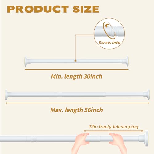 Image of Thestoa White Shower Curtain Rod Adjustable 30-56 inch with Holder, Anti-Rust Shower Rod & Spring Tension Shower Rod No Drill, Shower Curtain Rod for Bathroom Tension Rod