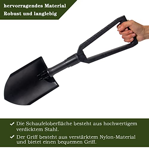 GREELUE Klapspade, tuinschep, schep van zeer sterk koolstofstaal, gebruik voor outdoor-activiteiten, camping, sneeuwschoppen, tuinieren, graven (zwart) - Afbeelding 4