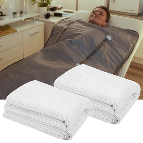 Juexica 2 Pack 70 x 30 Sauna Blanket Insert Towel Cotton Soft Waffle Comfortable Absorbent Towel for Infrared Sauna Blankets Spa Soft Reusable and Machine Washable (White)
