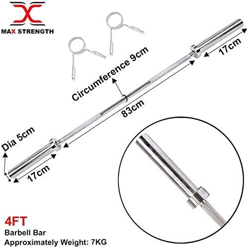 MAXSTRENGTH Olympic 2" Barbell Bar With Spring Lock Collars ideal for Weight Lifting Bodybuilding Chrome Mens Workout Fitness Training Heavy Duty Exercise Equipments (4ft) - Image 3