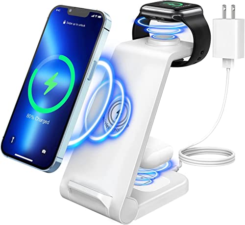 Wireless Charging Station For Iphone Multiple Devices, 3 In 1 Wireless Charger Stand Dock Compatible With Apple Watch Series 7 6 Se 5 4 3 2 & Airpods Iphone 13 12 11 Pro Max/X/Xs Max/8/8 Plus Iwatch #TOP2
