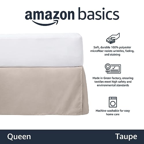 Image of Amazon Basics Lightweight Pleated Bed Skirt, Wrinkle and Fade Resistant, Machine Washable, Queen, Taupe (Pack of 8)