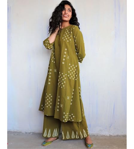 Image of GoSriKi Women Kurta Set | Rayon Viscose Printed A Line Kurta with Pant | Ethnic Wear for Women | Indian Casual Office Daily Summer Outfit