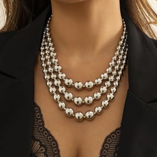 Punk Layered Beads Collar Choker Necklace for Women Chunky Stacking Bead Ball Necklace Hip Hop Statement Necklace Wedding Jewelry Accessories2