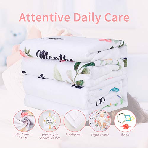 Twin Elephant Milestone Blanket Soft Premium Flannel Fleece Baby Monthly Milestone Blanket Personalized Photography Background Blankets Unisex Twin Gifts #TOP3