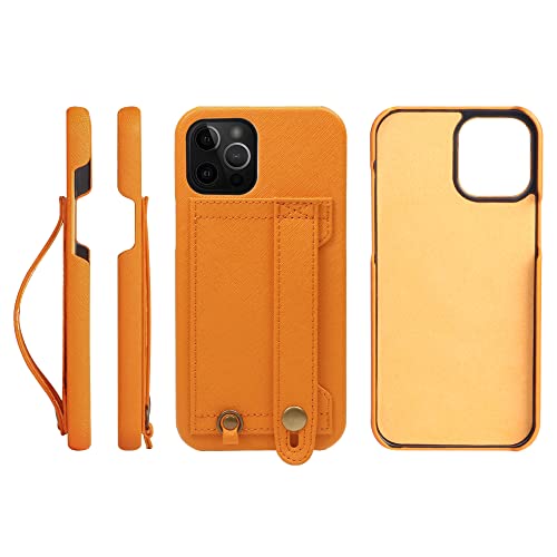 iPhone 14 Pro Max ケース Handy ハードケース PUレザー 耐衝撃 スタンド機能 ハンディベルト ハンドメイド ストラップホール ストラップリング カードポケット 橙色 オレンジ H6-14ProMax-Orange