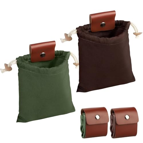 EEEKit Bolsa de Recolección de Lona, 2 Piezas Bolsas Plegables para Recolección de Hongos, Bolsas de Cinturón Bushcraft para Camping Senderismo Cosecha, Marrón y Verde