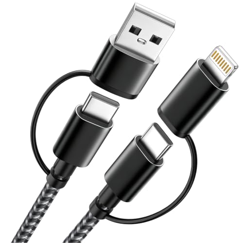 MPATIBY 60W 4 in 1 Multi Charging Cable, 2 Pack 5FT Fast Charging USB A & USB C to USB C and IP Charging Cords for Cruise Essentials, Travel, Car, Camping, Black