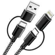 MPATIBY 60W 4 in 1 Multi Charging Cable 2 Pack 5FT, USB C to USB C Cord | Dual Input USB A and USB C with Dual Output USB C 60W and IP 27W, Fast Charging Phone Charger Cable for Travel and Car