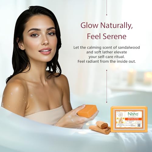 Image of Nisha Sandalwood Body Cleansing Soap Bar 125g - Paraben Free, Vegan, Gentle Cleanse for Soft & Supple Skin, Suitable for All Skin Types, Men & Women