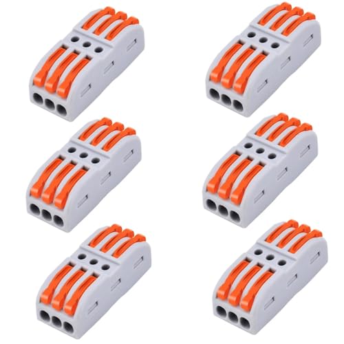 Image of ROBOWAY 6Pcs PCT-223-3 Lever Wire Connector, 3 In 3 Out Port Quick Connection Terminal Block for Electrical Wires, Compact Splicing Connector with ABS Copper, Reusable Easy Wiring Terminal (Pack of 6)