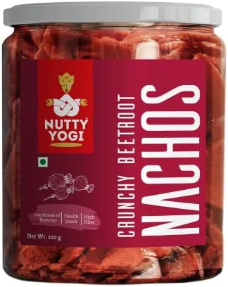 Nutty Yogi Crunchy Beetroot Nachos | Crispy & Spicy Snacks | Nachos | Chips & Namkeen | 100g| |High Protein and Fiber Rich