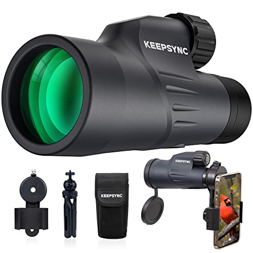 KeepSync 12x50 Monokular Fernglas,Fernrohr Erwachsene Monocular Telescope mit Smartphone-Kameraclip und Stativ,Monokulare mit BAK4-Prisma und FMC-Objektiv,Monokular Teleskop für Vogelbeobachtung