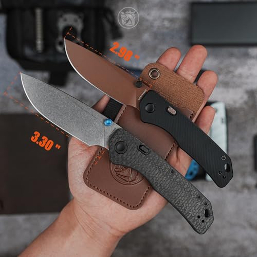 Image of Vosteed Marten EDC Folding Pocket Knife - 3.30 inch 154CM Stonewash Blade - Top Liner Lock, Black Carbon Fiber Handle - Camping, Hiking Knives - A1611