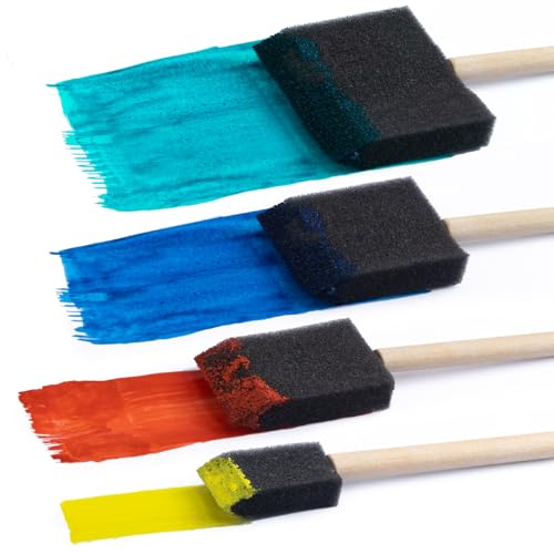 Joez Wonderful 4 Pcs Foam Paint Brushes, Wooden Handle Sponge Brushes, Black Foam Brushes for Painting Varnishes, Staining, DIY Crafts (4 Sizes)