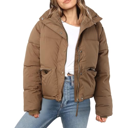 Chaqueta de Pluma Corta con Cremallera para Mujer Chaquetas de Pluma Gruesa sin Capucha Chaqueta de Gruesa para Invierno Abrigo Parker cálido