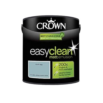 2.5L CROWN Easy Clean MATT Emulsion Multi Surface Paint That can be Used on Walls, Ceilings, Wood and Metal. Stain & Scrub Resistant Formula – Duck Egg