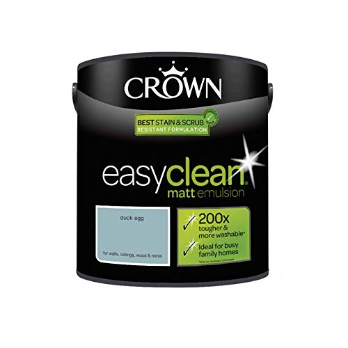 2.5L CROWN Easy Clean MATT Emulsion Multi Surface Paint That can be Used on Walls, Ceilings, Wood and Metal. Stain & Scrub Resistant Formula – Duck Egg