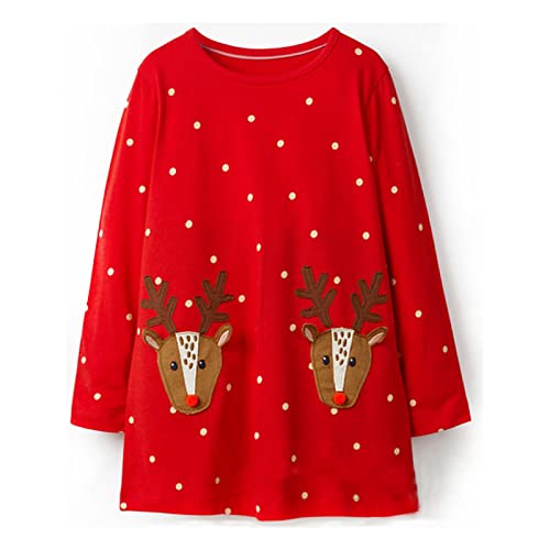Kleinkind Baby Mädchen Weihnachten Kleid Tunika Kleider Weihnachten Hirsch Gestreifte Langarm Basic Kleid Active Shirt 6Jahre Cover