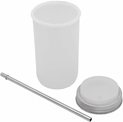 Vista 12 de Funda de boca ancha de 24 onzas y media silicona con orificio para popote de silicona a juego y popote reutilizable (gris carbón + popote de vidrio)