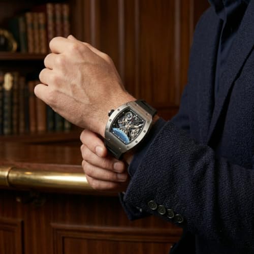 Image of ALIX AL2930 Skeleton Automatic Watch for Men Space Edition Astronaut & Moon Dial with Soft Silicone Strap
