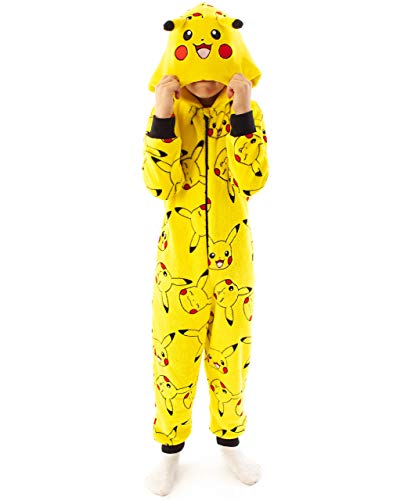 Pokémon Onesie Boys Pikachu Yellow 3D Orecchie per Bambini Tutto in Un Pigiama p 9-10 Anni