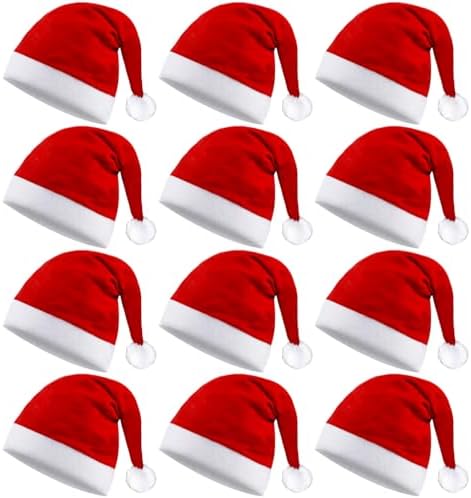 12 Stück Weihnachtsmützen Erwachsene Weihnachtsmann Klassischer Santa Mütze | Nikolausmütze Weihnachtself Weihnachts Rotmütze Damen Herren Kinder Familie Für Weihnachten Weihnachts