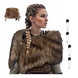 Wikinger Kostüm Damen Generisch, Wikinger Kunstfell Kragen Schal Stola Wikingerpelz Schulterfell Mittelalter Fell Schulterüberwurf für Männer für Halloween Karneval Party Cosplay