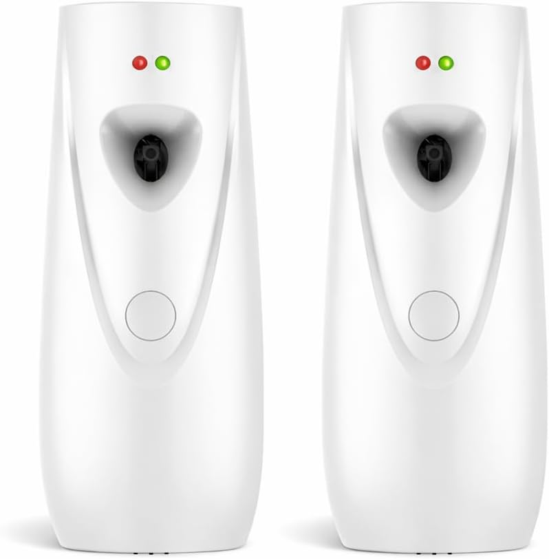 Automatic Air Freshener Spray Dispenser (2-Pack) Wall Mounted or Free Standing, Commercial and Home Use, Multiple Time Scent/Mist Release Settings for Room/Restroom Sprayer (White1103)